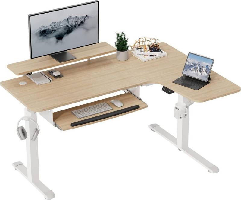 LuxusKollektion Eckschreibtisch Höhenverstellbarer Eckschreibtisch 155x110 cm Elektrisch L-Form Gaming von LuxusKollektion