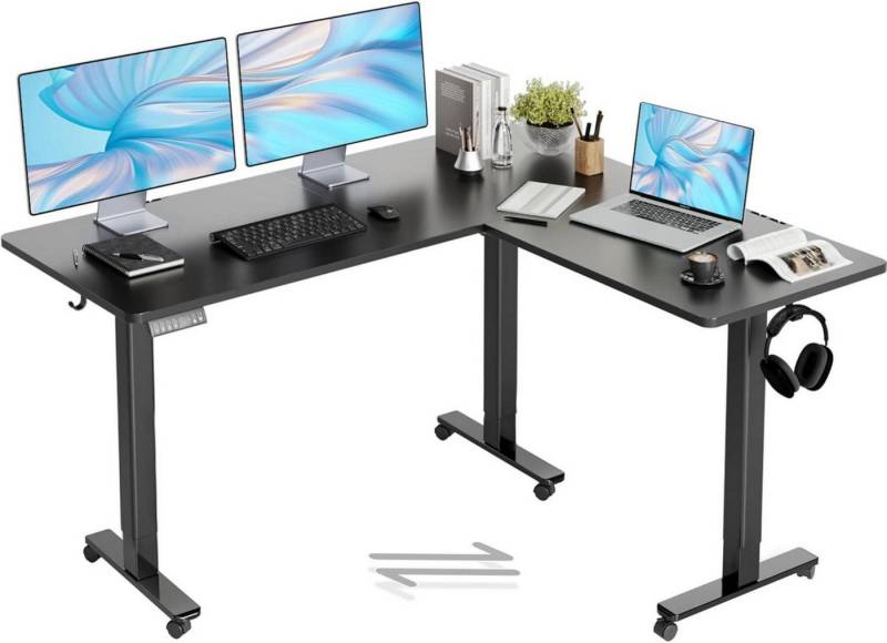 LuxusKollektion Eckschreibtisch Höhenverstellbarer Eckschreibtisch 160x140cm Dual-Motor Schwarz von LuxusKollektion