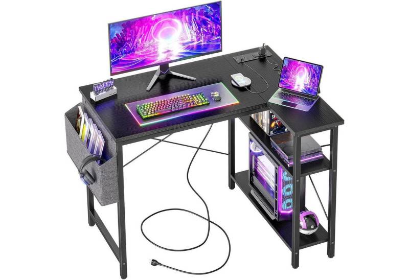 LuxusKollektion Eckschreibtisch Schreibtisch L Eck Gaming 100 x 70 cm Schwarz Steckdosenleiste von LuxusKollektion