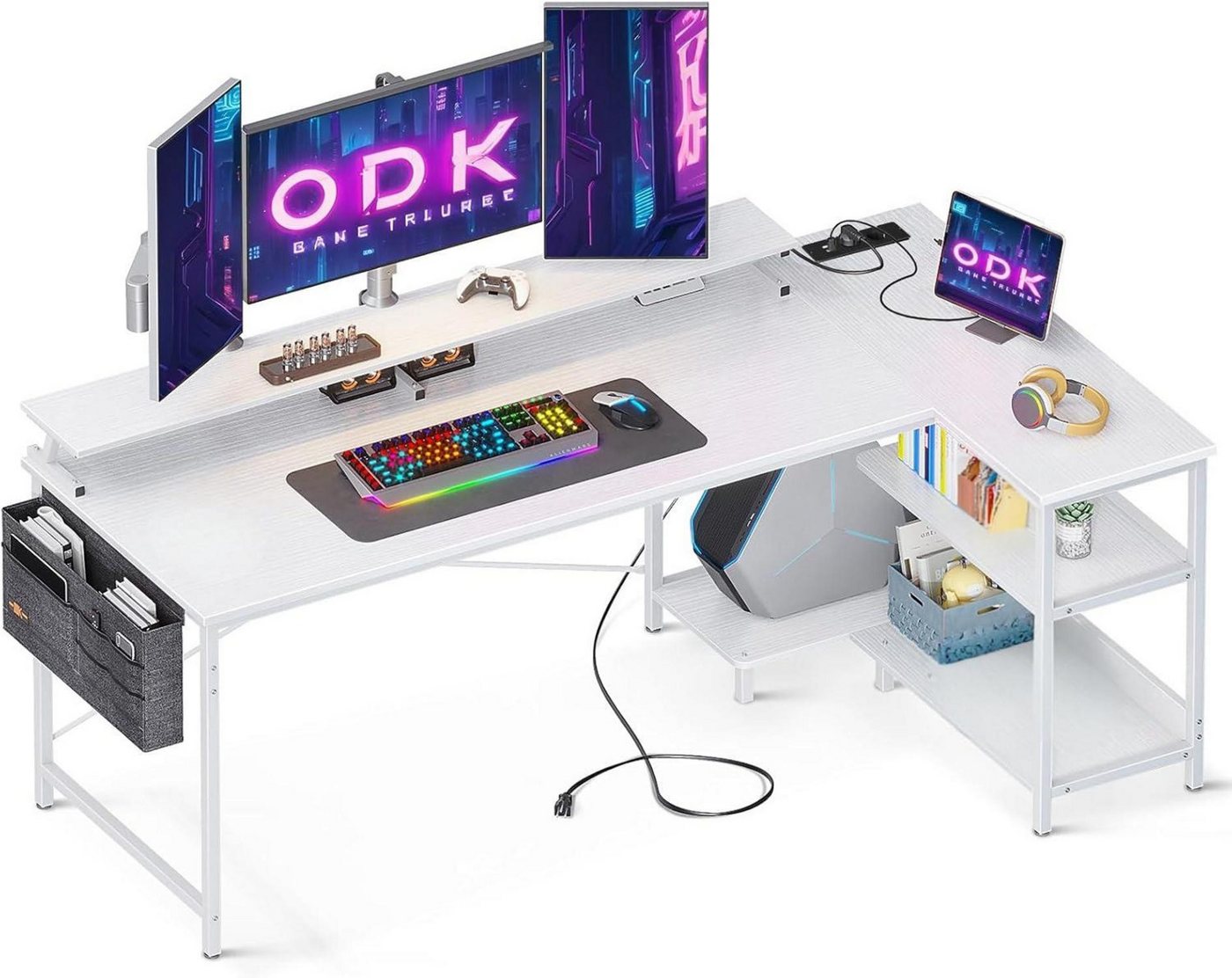 LuxusKollektion Eckschreibtisch Schreibtisch L Form 168x80cm Weiß USB-Ladeanschluss Steckdose Gaming LuxusKollektion Eckschreibtisch Schreibtisch L Form 168x80cm Weiß USB-Ladeanschluss Steckdose Gaming von LuxusKollektion