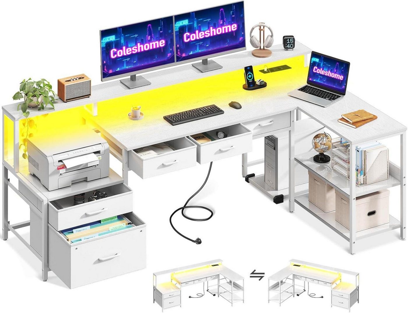 LuxusKollektion Eckschreibtisch Schreibtisch L Form 175x100cm Gaming Tisch LED Steckdose LuxusKollektion Eckschreibtisch Schreibtisch L Form 175x100cm Gaming Tisch LED Steckdose von LuxusKollektion