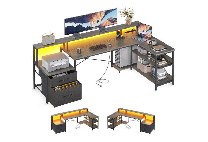 LuxusKollektion Eckschreibtisch Schreibtisch L Form Eckschreibtisch Graueiche 189.3×100 cm von LuxusKollektion