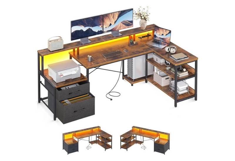 LuxusKollektion Eckschreibtisch Schreibtisch L Form LED Steckdose Vintage-braun 172.5×100 cm von LuxusKollektion