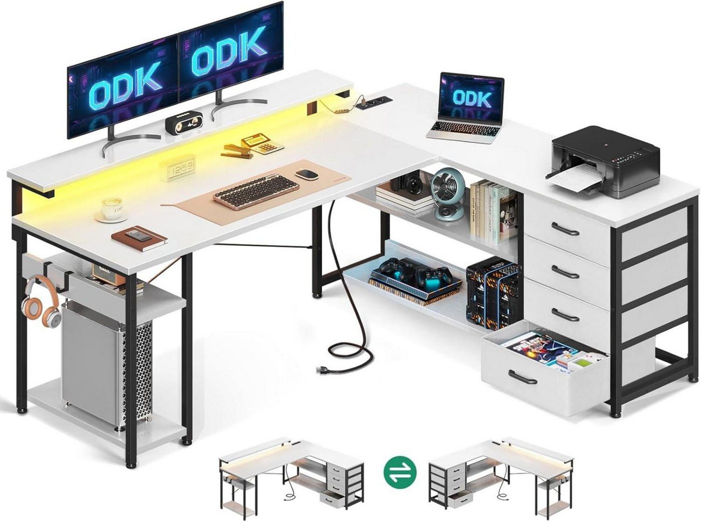 LuxusKollektion Eckschreibtisch Schreibtisch LED USB Ladeanschluss Steckdosen Weiß 155x110cm LuxusKollektion Eckschreibtisch Schreibtisch LED USB Ladeanschluss Steckdosen Weiß 155x110cm von LuxusKollektion