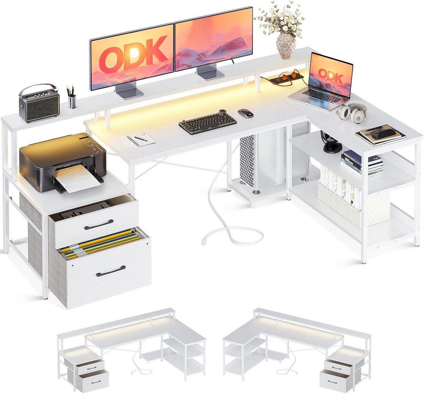 LuxusKollektion Eckschreibtisch Schreibtisch mit Schubladen LED Reversibel L-Form Steckdosen LuxusKollektion Eckschreibtisch Schreibtisch mit Schubladen LED Reversibel L-Form Steckdosen von LuxusKollektion