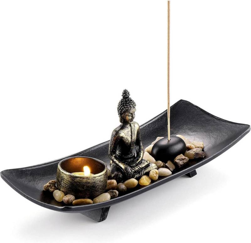 LuxusKollektion Edelstein Buddha Statue Zen Garten Deko Set Kerzenleuchter Teelichthalter von LuxusKollektion