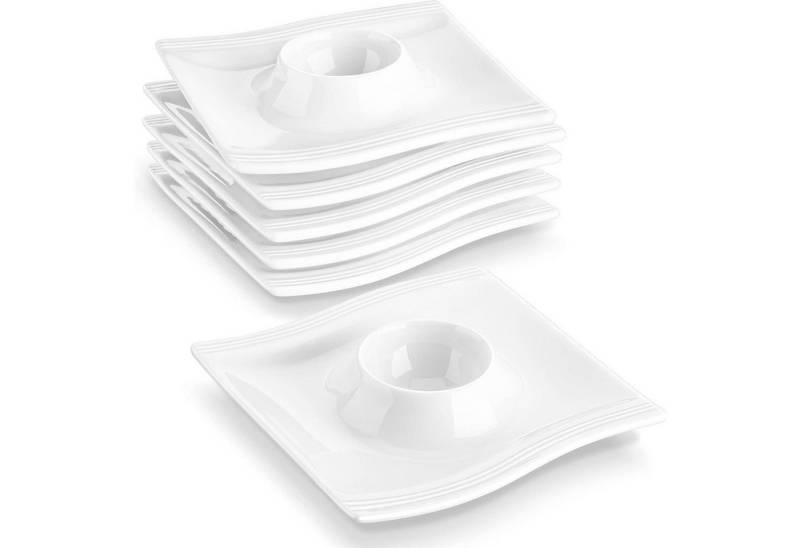 LuxusKollektion Eierpiekser Eierbecher Set Porzellan Cremeweiß Ablage Eierhalter 6 Tlg Weiß von LuxusKollektion