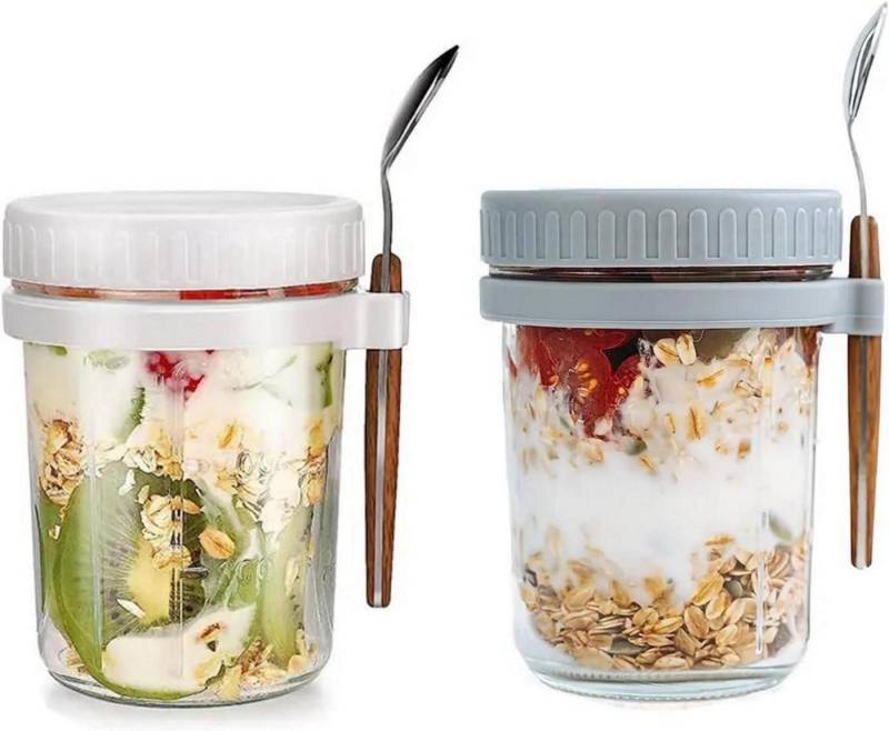 LuxusKollektion Einweggläser 2er Set Overnight Oats Gläser mit Deckel Löffel 350ml Einmachgläser von LuxusKollektion