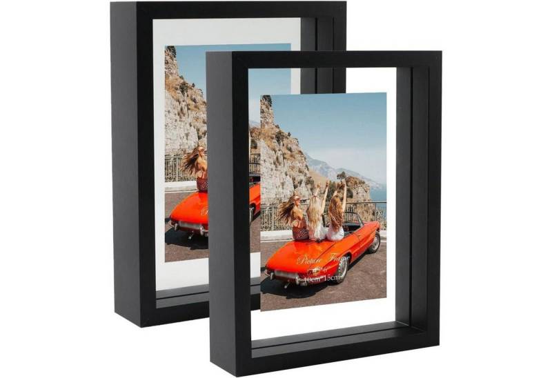 LuxusKollektion Einzelrahmen 2er Pack Schwarz Bilderrahmen 10x15 cm Doppelglas für Wand/Tisch von LuxusKollektion