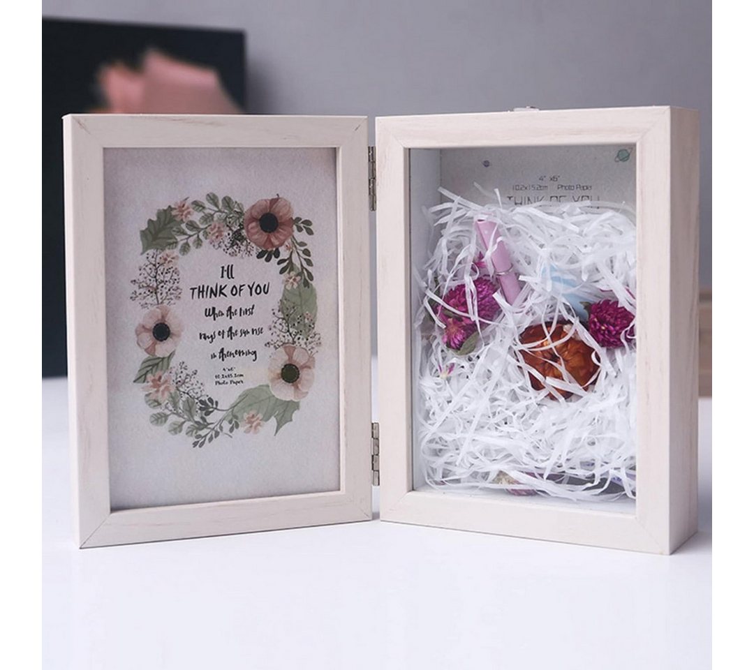 LuxusKollektion Einzelrahmen 3D Holz Bilderrahmen mit Getrockneten Blumen 18x28CM Weiß von LuxusKollektion