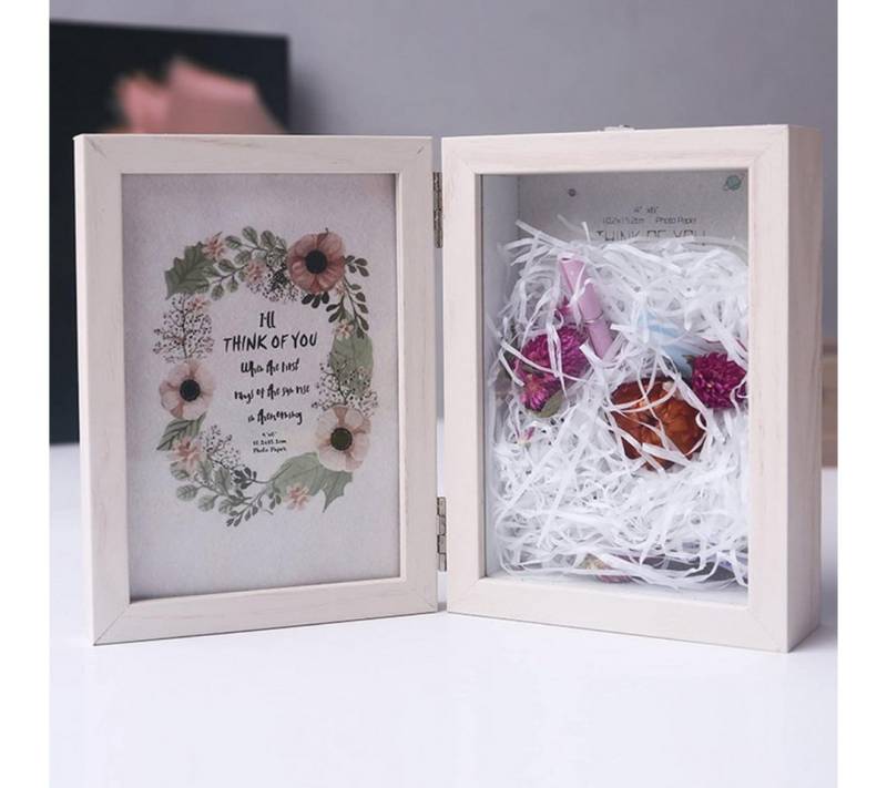 LuxusKollektion Einzelrahmen 3D Holz Bilderrahmen mit Getrockneten Blumen 18x28CM Weiß von LuxusKollektion