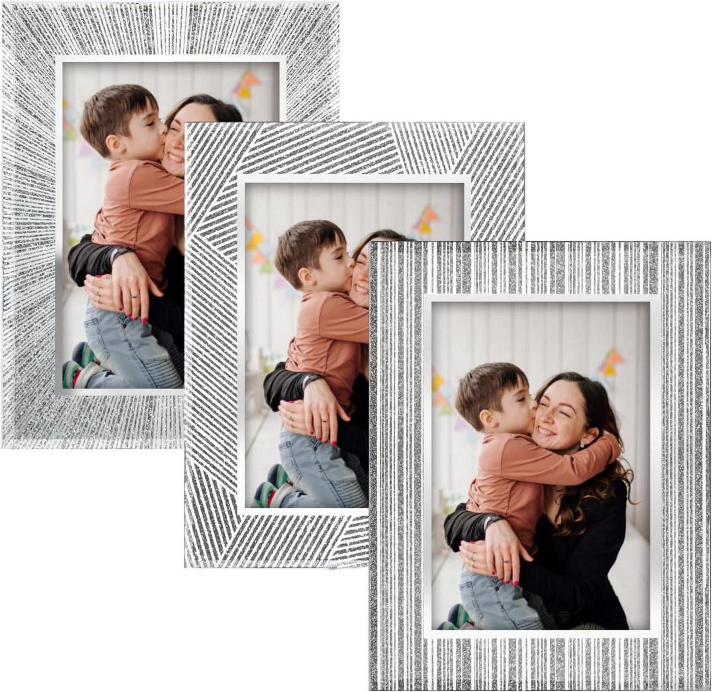 LuxusKollektion Einzelrahmen 3er Set Glitzer Bilderrahmen 10x15cm für Tisch - Perfektes von LuxusKollektion