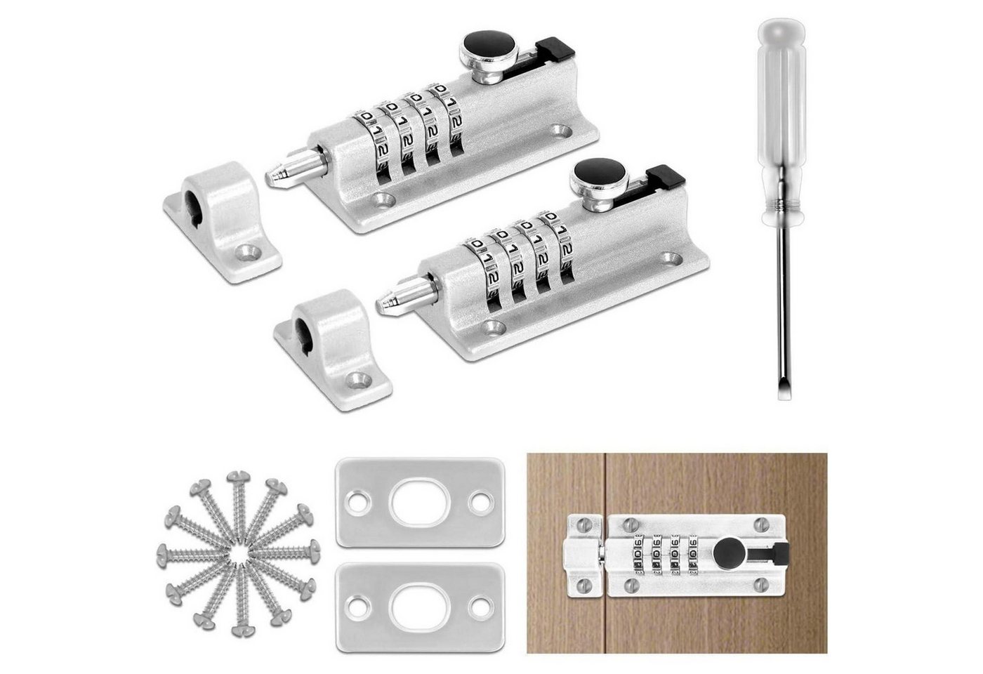 LuxusKollektion Entwässerungsrinne Türriegel Zahlenschloss 4 stellig 120mm Schuppen Garage Silber von LuxusKollektion