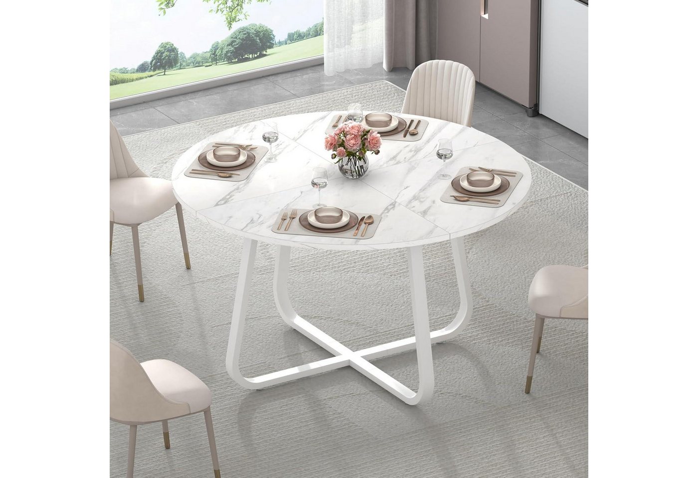 LuxusKollektion Esstisch Runder Esstisch Weißer Marmoroptik 130 x 75 cm Platzsparender LuxusKollektion Esstisch Runder Esstisch Weißer Marmoroptik 130 x 75 cm Platzsparender von LuxusKollektion