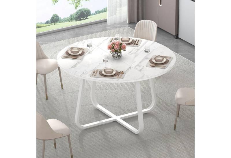 LuxusKollektion Esstisch Runder Esstisch Weißer Marmoroptik 130 x 75 cm Platzsparender von LuxusKollektion