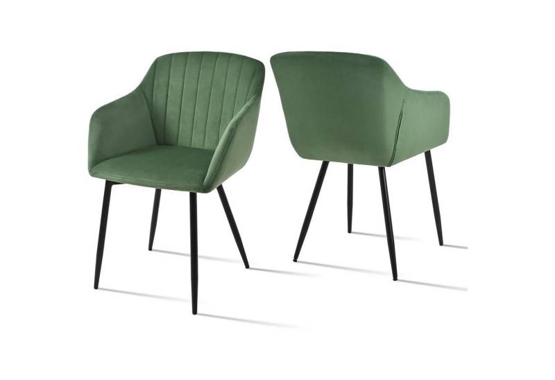 LuxusKollektion Esszimmerstuhl Esszimmerstühle Armlehnenstuhl Samt Sitzfläche Metallbeine 2er Grün von LuxusKollektion