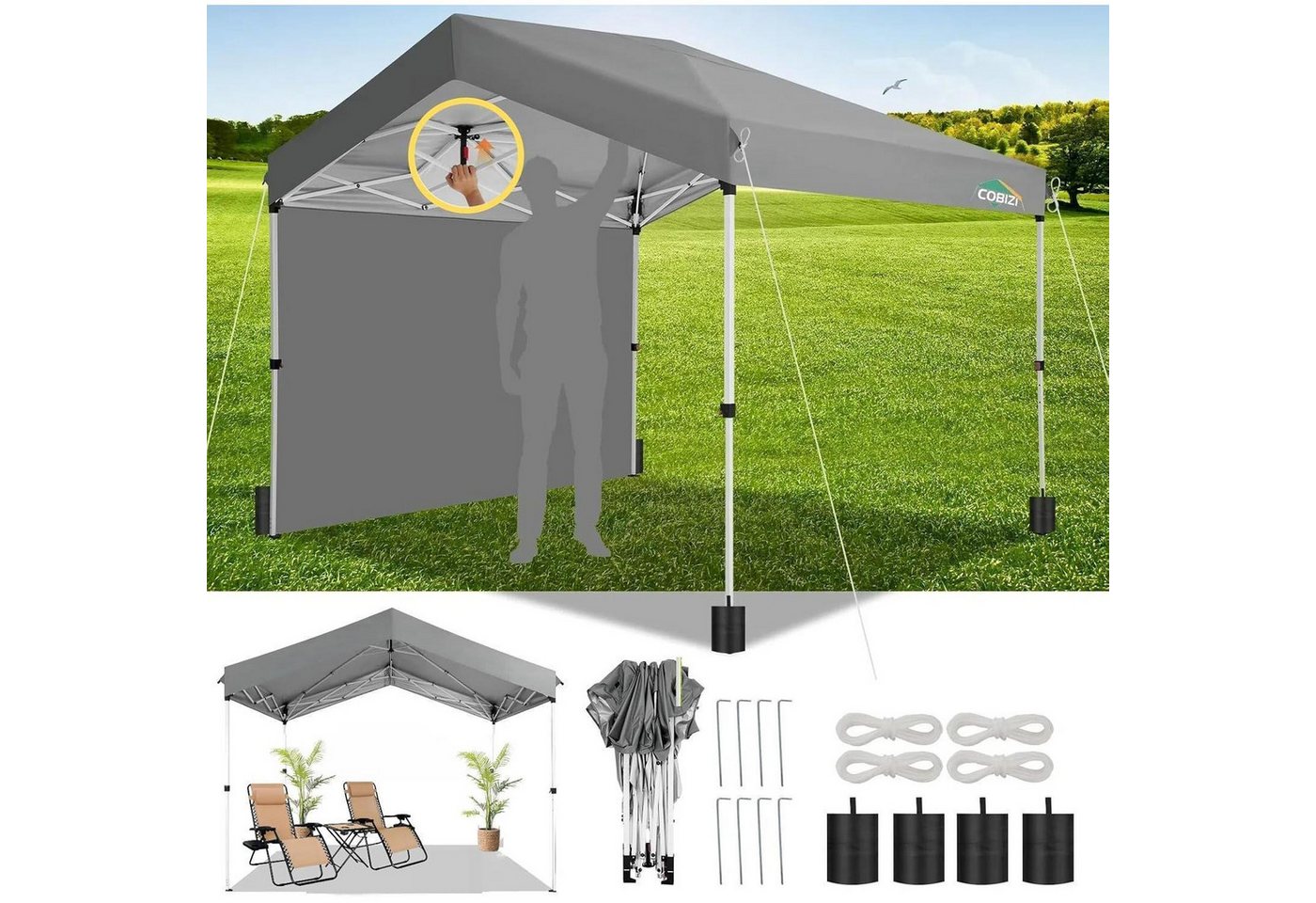 LuxusKollektion Faltpavillon Faltpavillon 3x3 Partyzelt Grau 3x3m mit 1 Seitenwänden LuxusKollektion Faltpavillon Faltpavillon 3x3 Partyzelt Grau 3x3m mit 1 Seitenwänden von LuxusKollektion