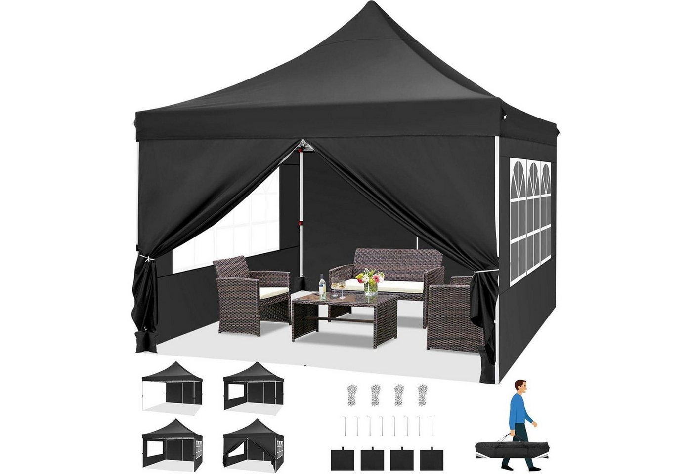 LuxusKollektion Faltpavillon Faltpavillon 3x3m Wasserdicht Stabil Schwarz 3x3 m mit 4 Seitenteilen LuxusKollektion Faltpavillon Faltpavillon 3x3m Wasserdicht Stabil Schwarz 3x3 m mit 4 Seitenteilen von LuxusKollektion