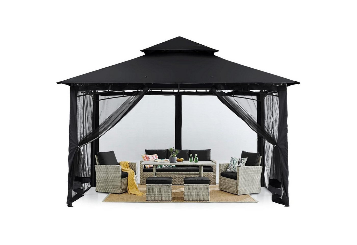LuxusKollektion Faltpavillon Gartenpavillon Doppeldach 4 Moskitonetz Hof Schwarz 3.3x3.3M Schwarz LuxusKollektion Faltpavillon Gartenpavillon Doppeldach 4 Moskitonetz Hof Schwarz 3.3x3.3M Schwarz von LuxusKollektion
