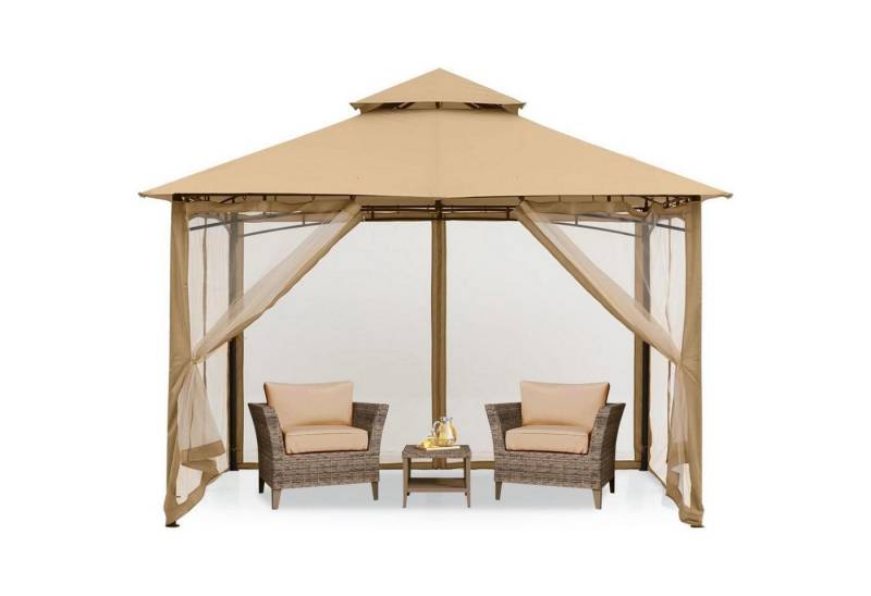 LuxusKollektion Faltpavillon Gartenpavillon Doppeldach 4 Moskitonetze Hof 2.7x2.7M Beige von LuxusKollektion