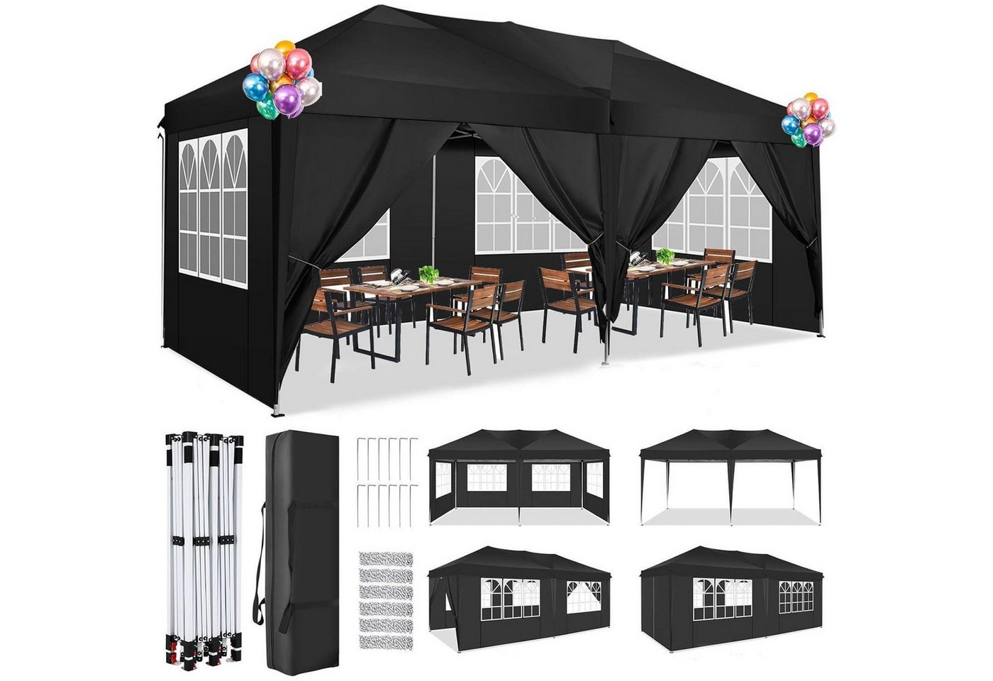 LuxusKollektion Faltpavillon Pavillon 3x6m Faltbar Wasserdicht UV Schwarz 3x6m mit Seitenteilen LuxusKollektion Faltpavillon Pavillon 3x6m Faltbar Wasserdicht UV Schwarz 3x6m mit Seitenteilen von LuxusKollektion