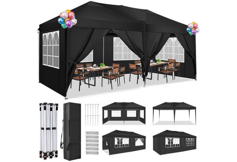 LuxusKollektion Faltpavillon Pavillon 3x6m Faltbar Wasserdicht UV Schwarz 3x6m mit Seitenteilen von LuxusKollektion