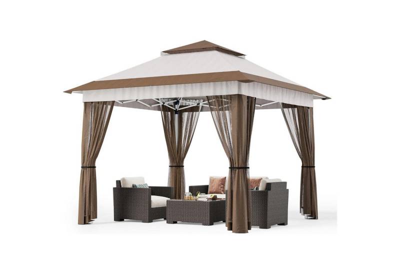 LuxusKollektion Faltpavillon Pavillon 4x4m Popup Moskitonetz UV Schutz Wasserdicht Beige 3.35x3.35m von LuxusKollektion
