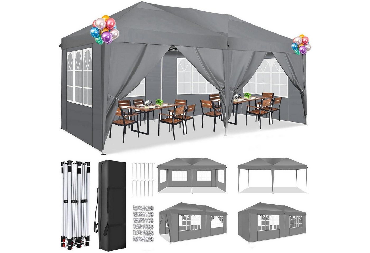 LuxusKollektion Faltpavillon Pavillon Faltpavillon Partyzelt Wasserdicht Grau 3x6m mit Seitenteilen LuxusKollektion Faltpavillon Pavillon Faltpavillon Partyzelt Wasserdicht Grau 3x6m mit Seitenteilen von LuxusKollektion