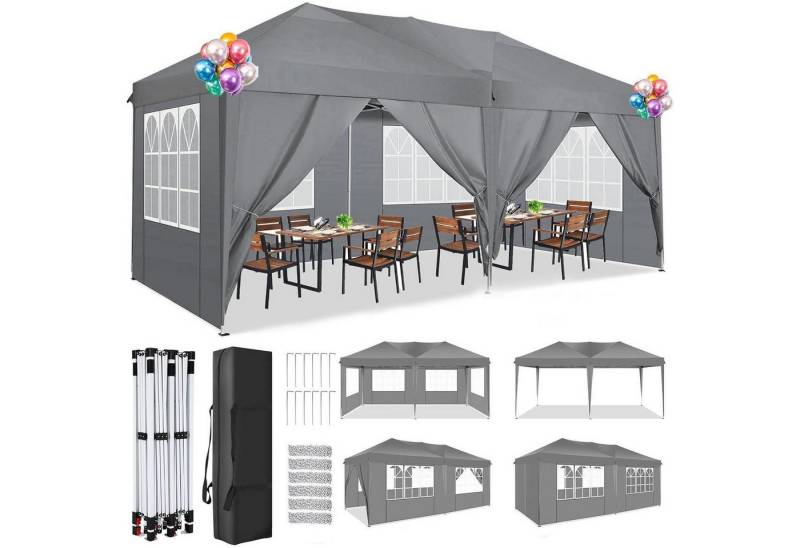 LuxusKollektion Faltpavillon Pavillon Faltpavillon Partyzelt Wasserdicht Grau 3x6m mit Seitenteilen von LuxusKollektion