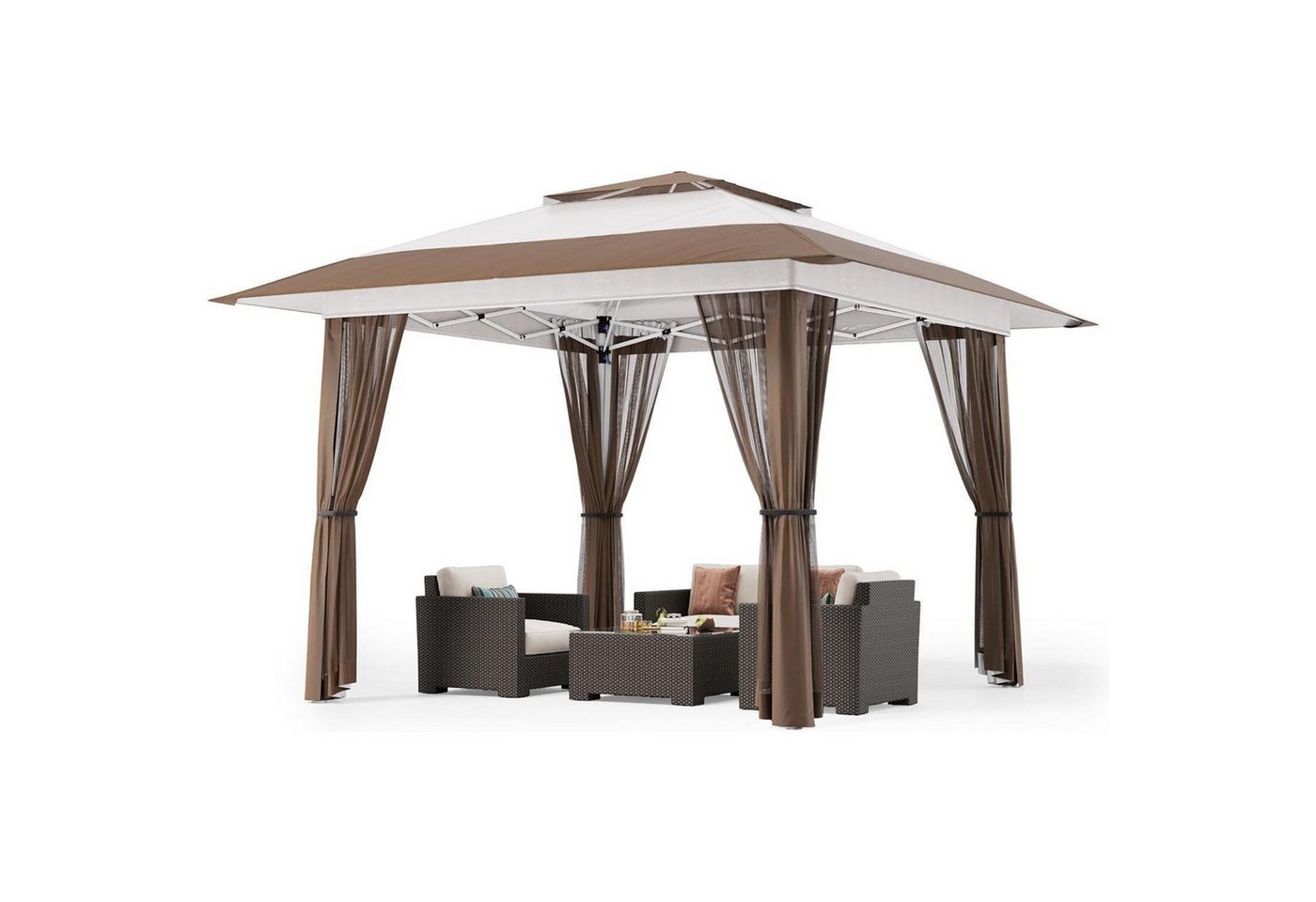 LuxusKollektion Faltpavillon Pavillon Pop Up Wasserdicht Moskitonetz Höhenverstellbar Beige 4x4m LuxusKollektion Faltpavillon Pavillon Pop Up Wasserdicht Moskitonetz Höhenverstellbar Beige 4x4m von LuxusKollektion