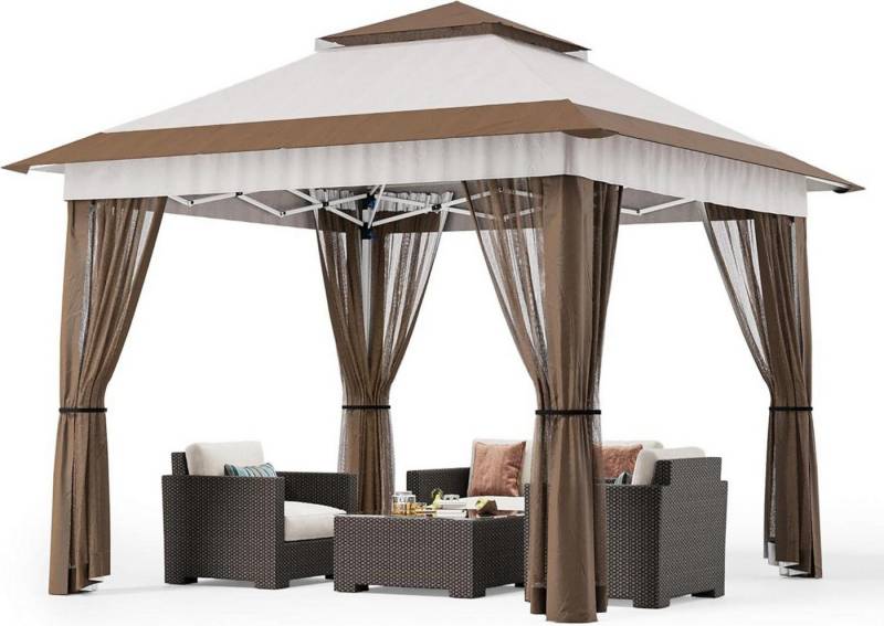 LuxusKollektion Faltpavillon Pop-Up Pavillon 3,35x3,35m mit verstellbarer Höhe und Moskitonetz in von LuxusKollektion