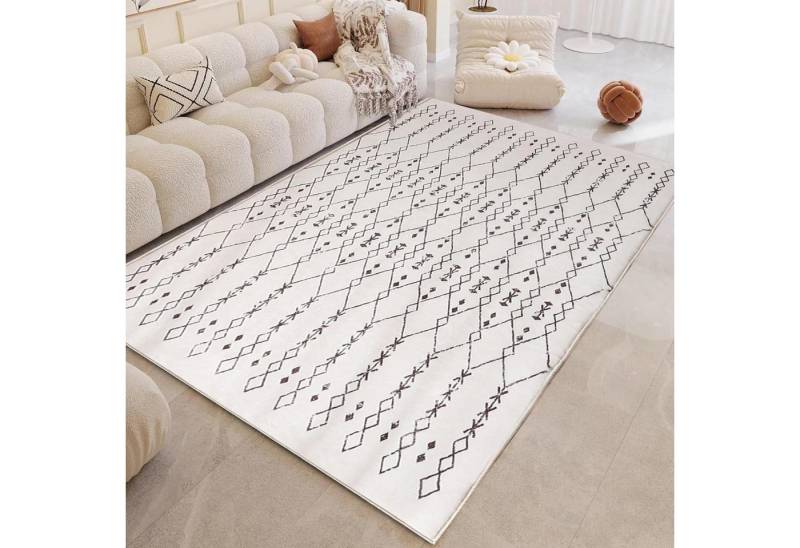 LuxusKollektion Fellteppich Teppich Wohnzimmer abstrakt 80 x 120 cm (Rechteckig) Beige Elfenbein von LuxusKollektion