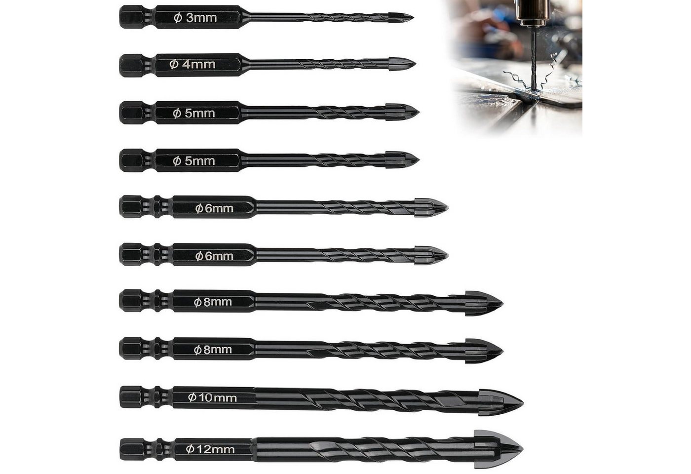 LuxusKollektion Fliesenbohrer Fliesenbohrer Set 10 tlg 3-12 mm Hartmetall für Fliesen Glas Keramik LuxusKollektion Fliesenbohrer Fliesenbohrer Set 10 tlg 3-12 mm Hartmetall für Fliesen Glas Keramik von LuxusKollektion
