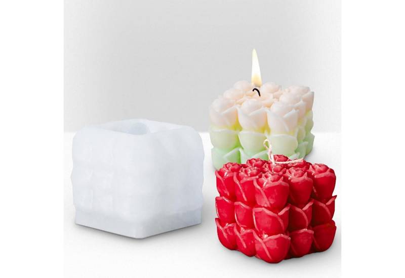 LuxusKollektion Formkerze 3D Rosenblumen Cube Kerzenform Silikon für DIY Kerzen Gießen - 1Stk von LuxusKollektion