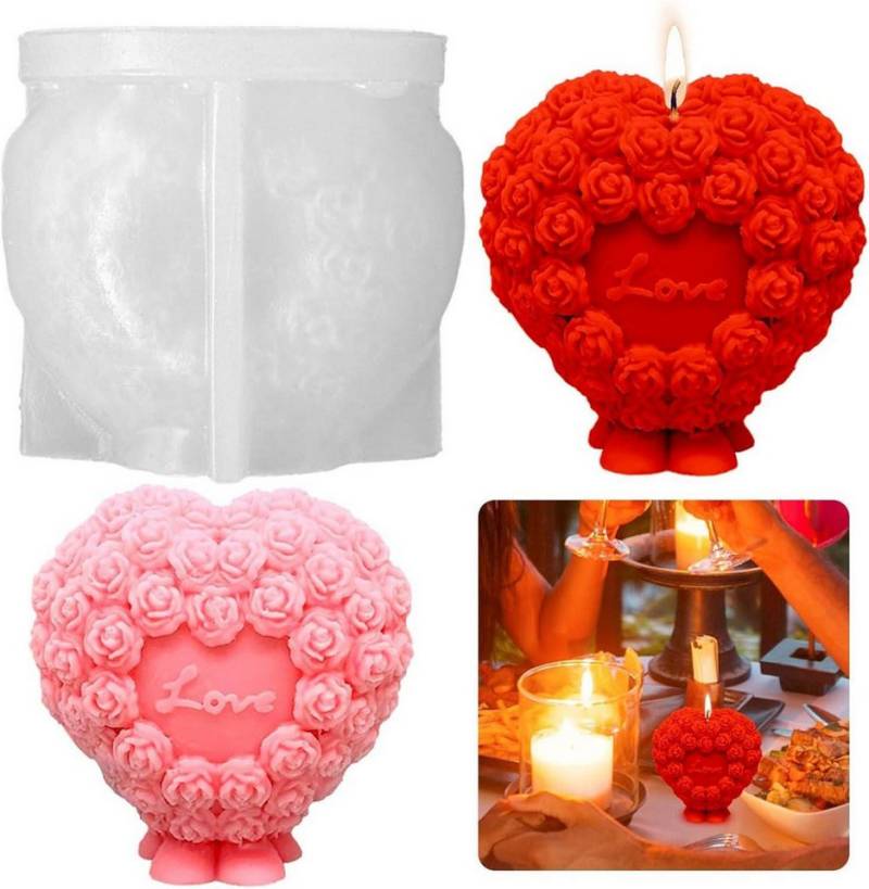 LuxusKollektion Formkerze Silikonform Herz Rosen Blumen Gießform 3D DIY Liebe Kerzen Seifenform von LuxusKollektion