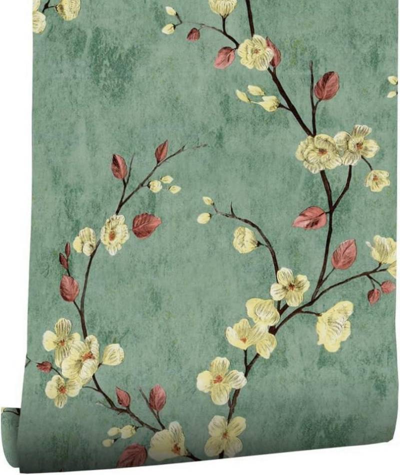 myforHD Fototapete Selbstklebende Tapete Blumen Design Grün Vintage 0.4W x 3L m von myforHD