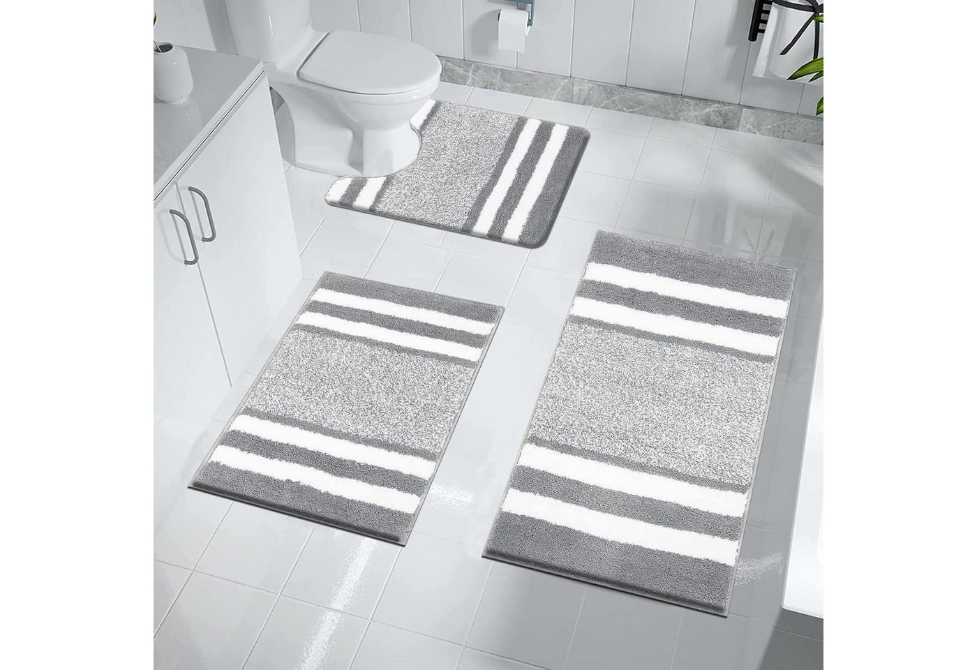 LuxusKollektion Fußmatte Badematte Set 3teilig waschbar rutschfest Mikrofaser Hellgrau LuxusKollektion Fußmatte Badematte Set 3teilig waschbar rutschfest Mikrofaser Hellgrau von LuxusKollektion