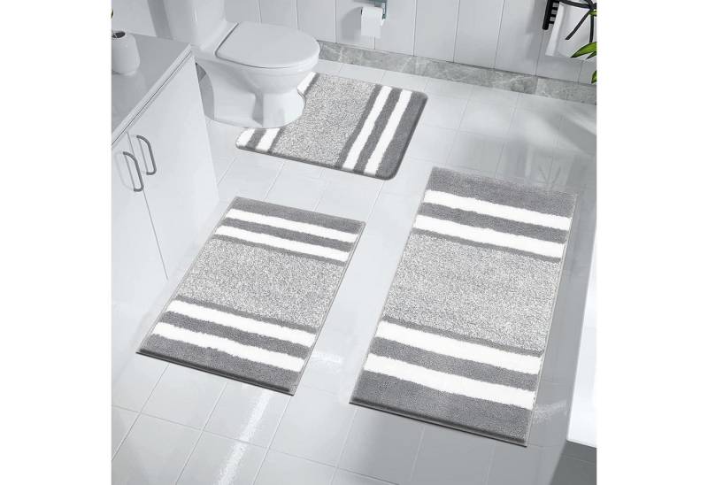 LuxusKollektion Fußmatte Badematte Set 3teilig waschbar rutschfest Mikrofaser Hellgrau LuxusKollektion Fußmatte Badematte Set 3teilig waschbar rutschfest Mikrofaser Hellgrau von LuxusKollektion