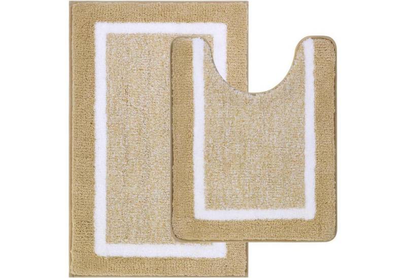 LuxusKollektion Fußmatte Badezimmerteppich Sets 2 Stück Mikrofaser Beige 50x80+50x60cm von LuxusKollektion