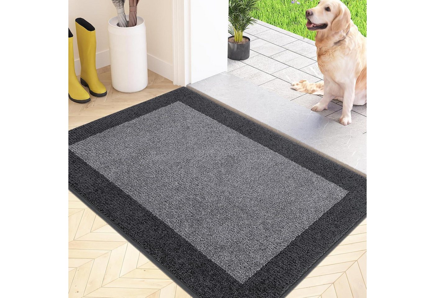 LuxusKollektion Fußmatte Schmutzfangmatte Fußmatte waschbar 50 x 80 cm (Rechteckig) Grau von LuxusKollektion