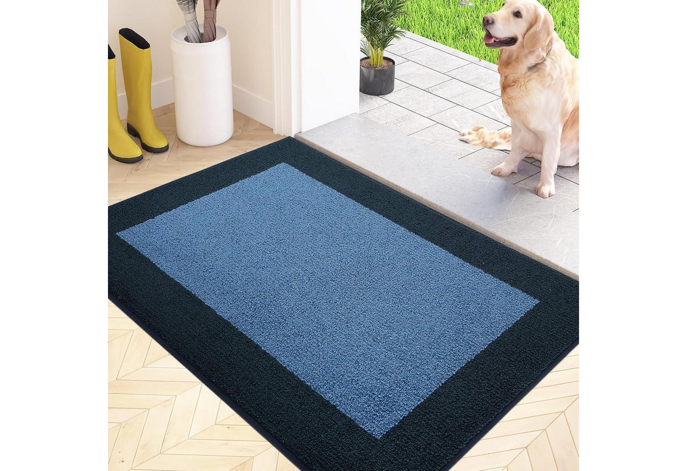 LuxusKollektion Fußmatte Schmutzfangmatte rutschfest waschbar 50 x 80 cm Rechteckig Dunkelblau von LuxusKollektion