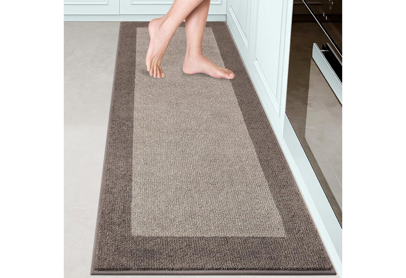 LuxusKollektion Fußmatte Schmutzfangmatte rutschfest waschbar 60 x 150 cm (Rechteckig) Beige von LuxusKollektion