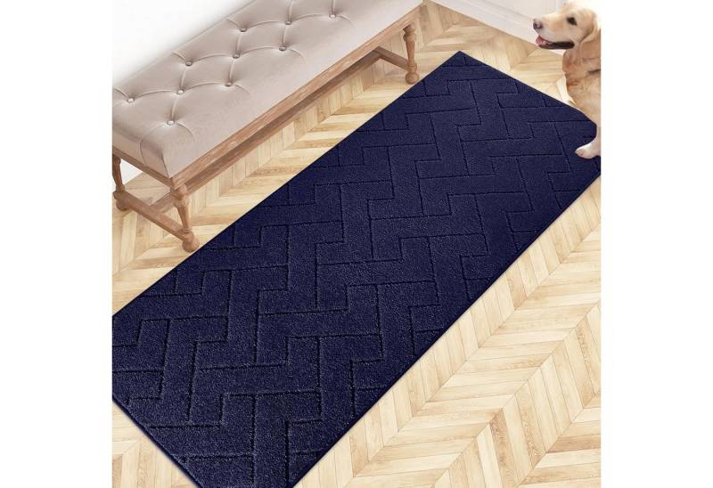 LuxusKollektion Fußmatte Schmutzfangmatte rutschfest waschbar 60 x 150 cm (Rechteckig) Blau von LuxusKollektion
