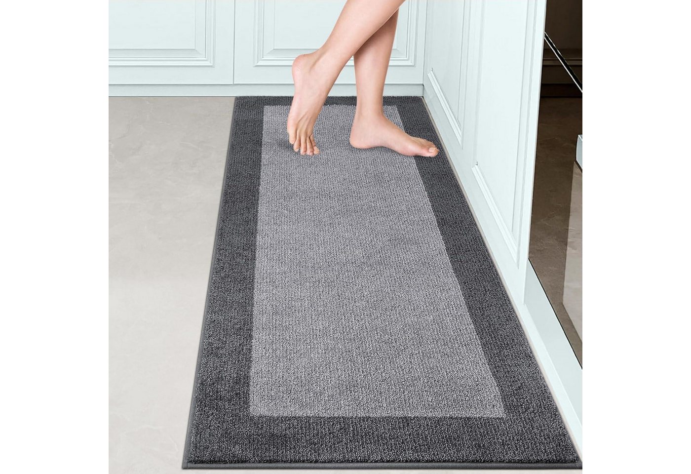 LuxusKollektion Fußmatte Schmutzfangmatte rutschfest waschbar 60 x 150 cm (Rechteckig) Grau von LuxusKollektion