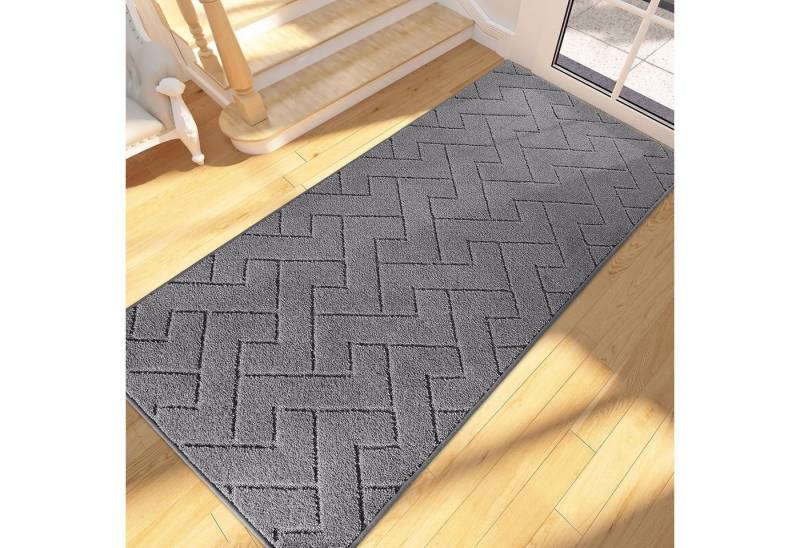 LuxusKollektion Fußmatte Schmutzfangmatte rutschfest waschbar 80 x 178 cm (Rechteckig) Grau von LuxusKollektion