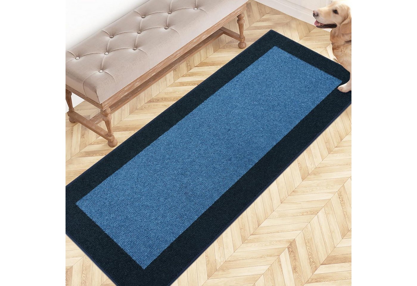 LuxusKollektion Fußmatte Schmutzfangmatte waschbar 60 x 150 cm (Rechteckig) Dunkelblau von LuxusKollektion