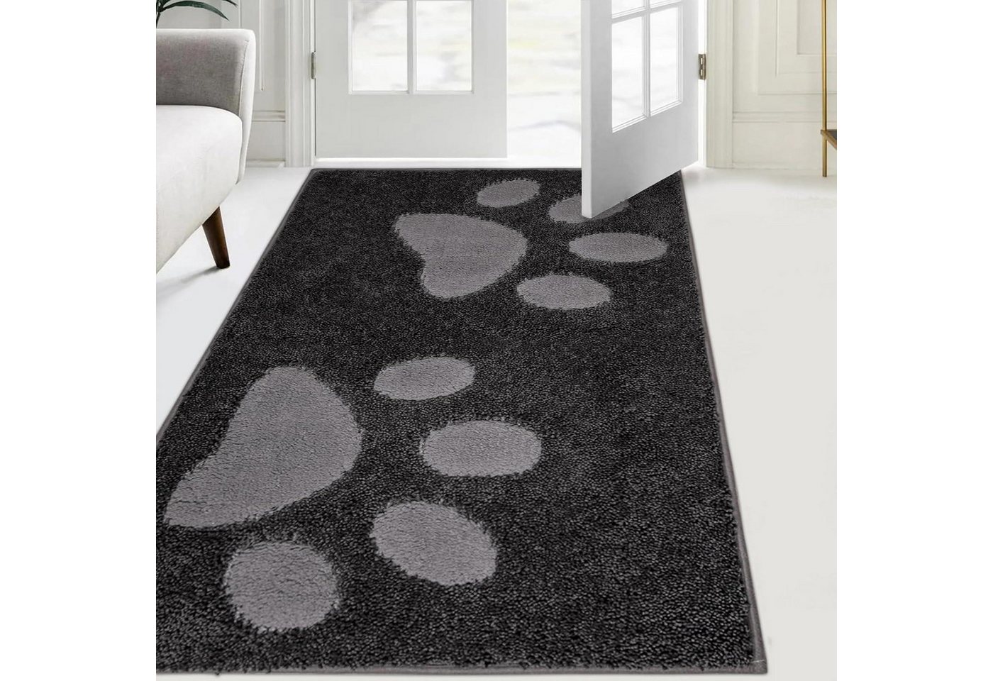 LuxusKollektion Fußmatte Schmutzfangmatte waschbar Dunkel Holzkohle 84 x 150 cm (Rechteckig) von LuxusKollektion