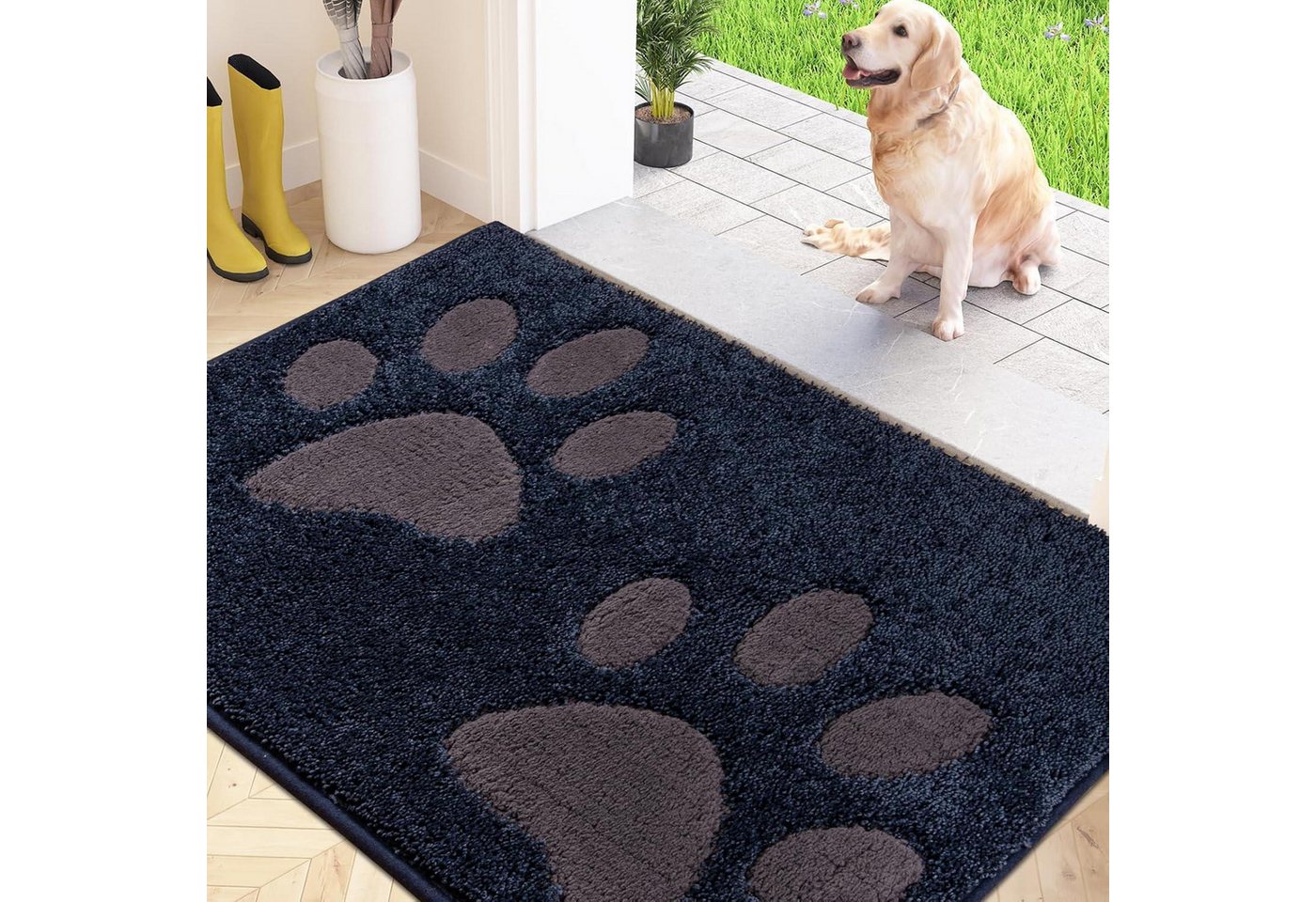 LuxusKollektion Fußmatte Schmutzfangmatte waschbar Dunkelblau 80 x 120 cm (Rechteckig) von LuxusKollektion