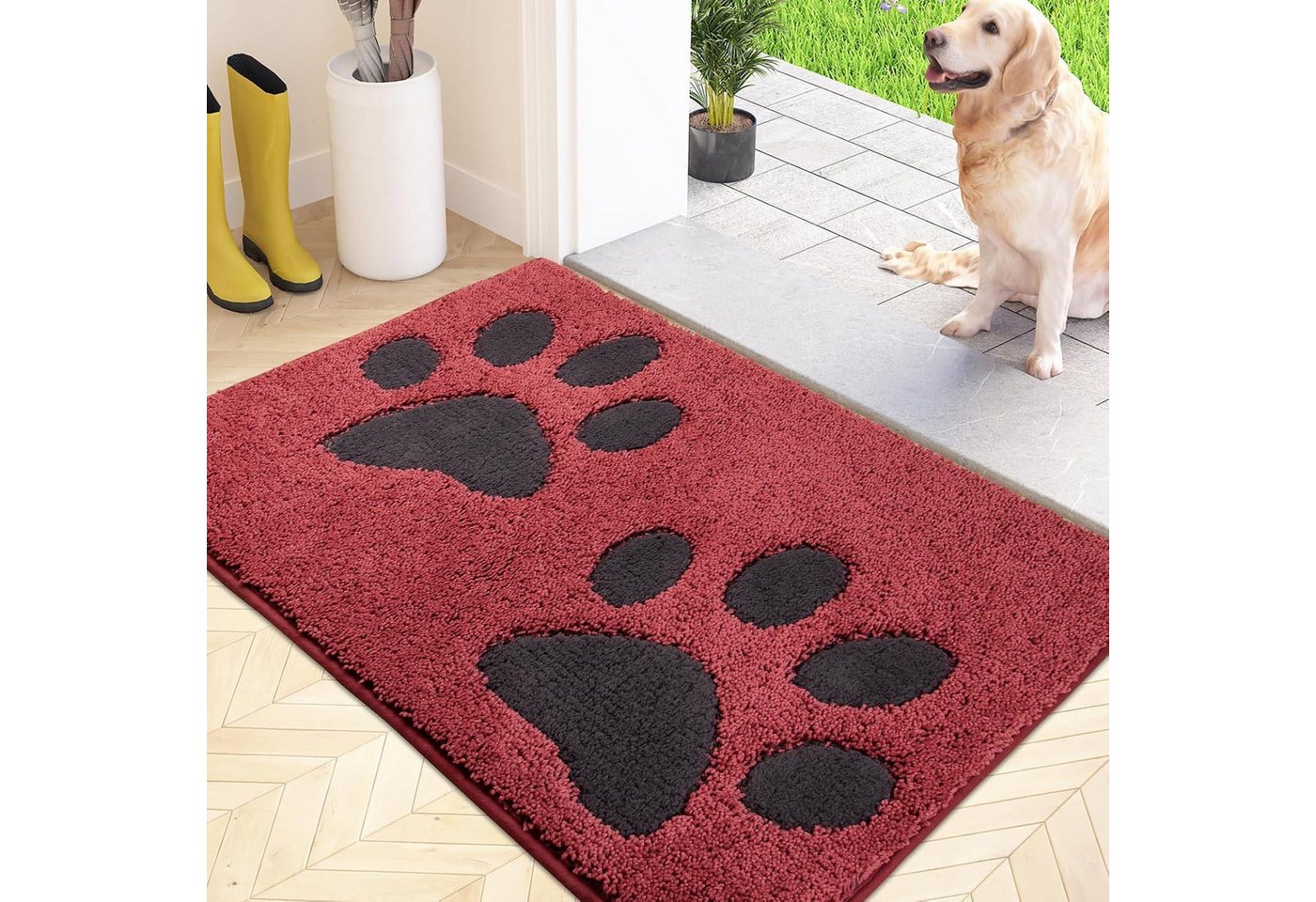 LuxusKollektion Fußmatte Schmutzfangmatte waschbar absorbierend Rot 50 x 80 cm (Rechteckig) von LuxusKollektion