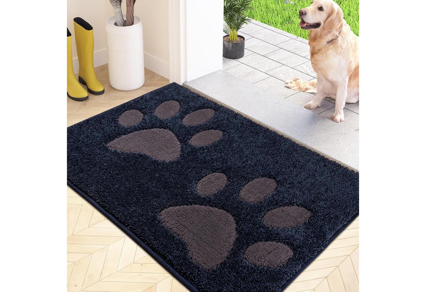 LuxusKollektion Fußmatte Schmutzfangmatte waschbar rutschfest Dunkelblau 50 x 80 cm Rechteckig von LuxusKollektion